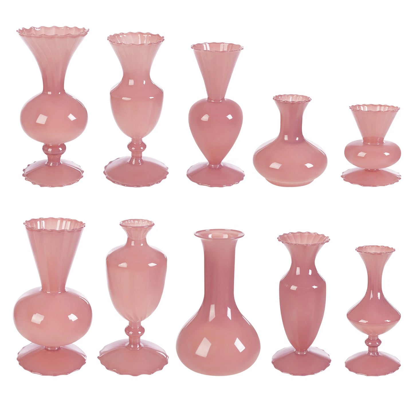 10 Pcs Pink Glass Vase Set