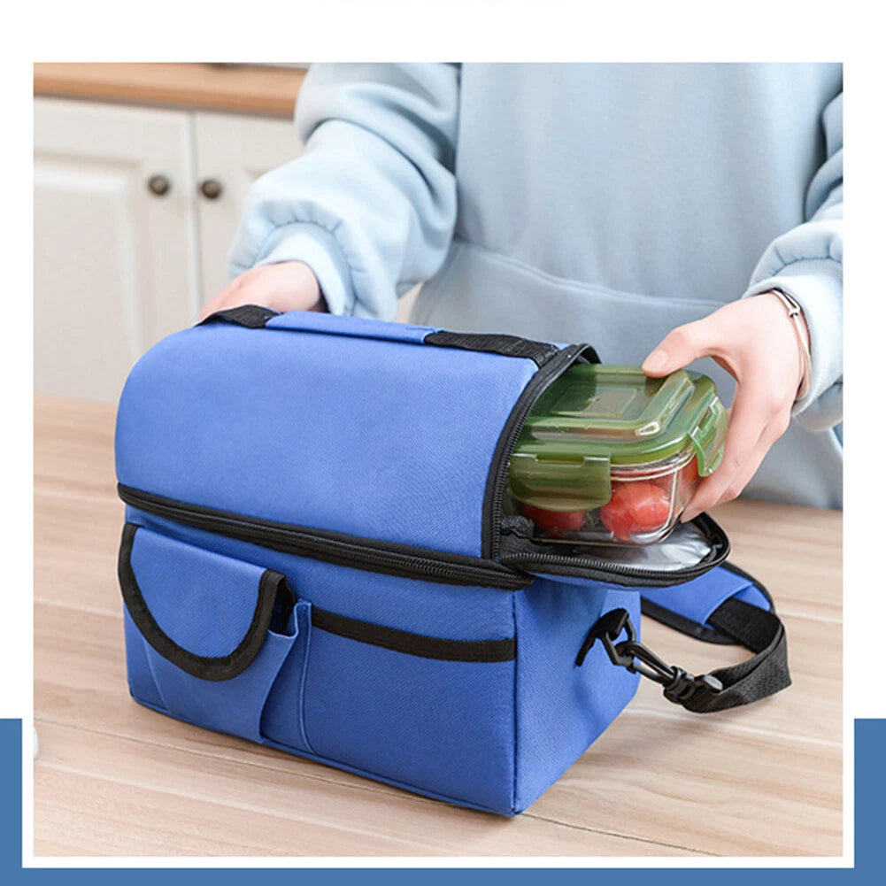 Insulated Dual-Compartment Leakproof Lunch Tote Cooler Bag Royal Blue