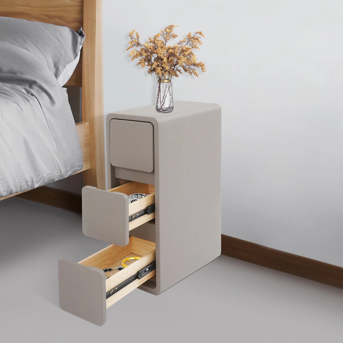 Floor-Standing Narrow Bedside Table with 3 Drawers