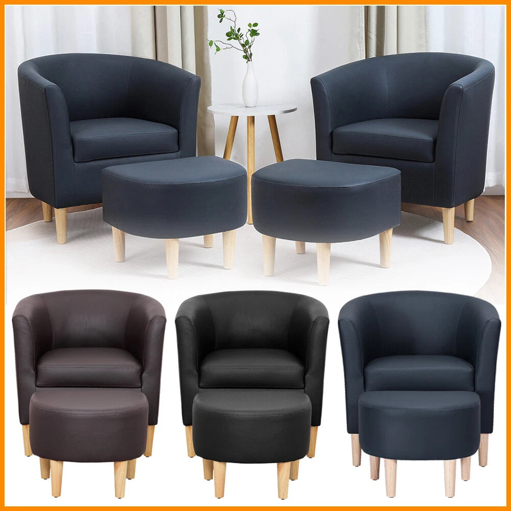 Modern Faux Leather Barrel Club Chair with Ottoman