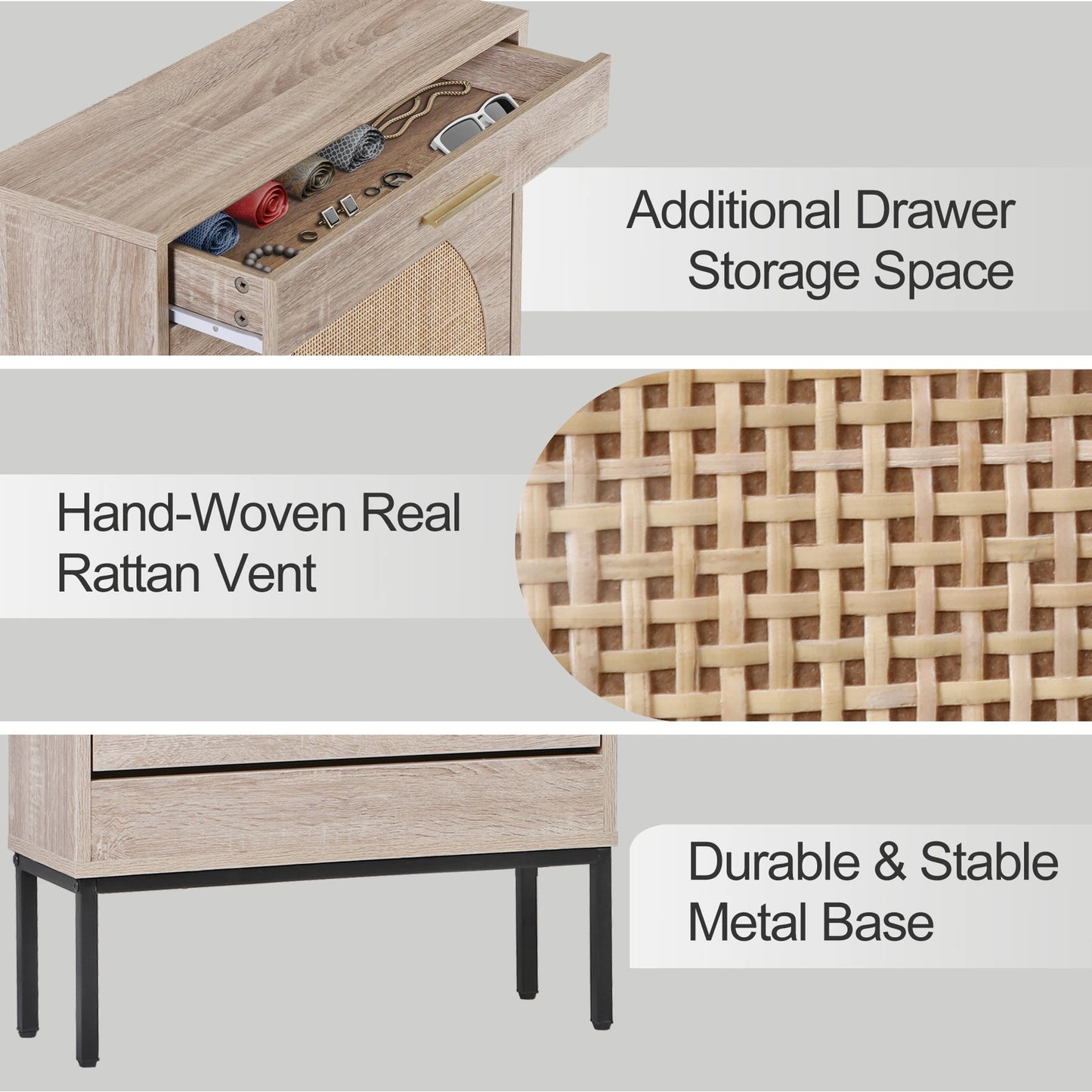 Rattan Shoe Cabinet with 2 Flip Drawers