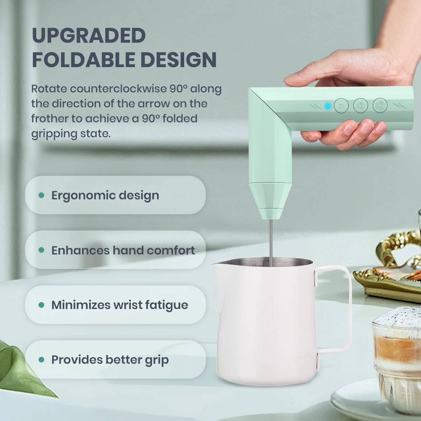 Electric Milk Frother – Rechargeable Handheld Foam Maker with 3 Whisks