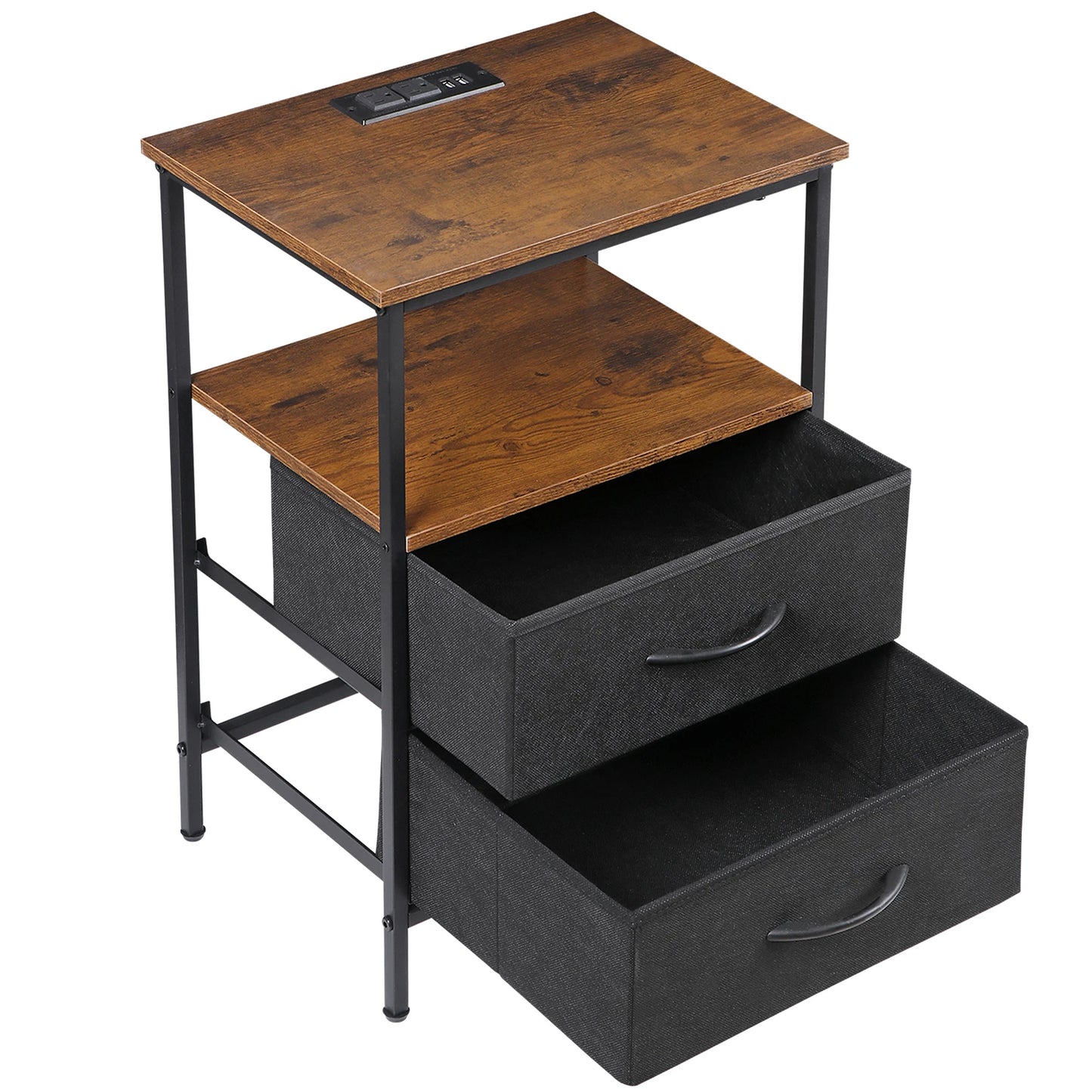 2-Pack Nightstands with Charging Station and Storage
