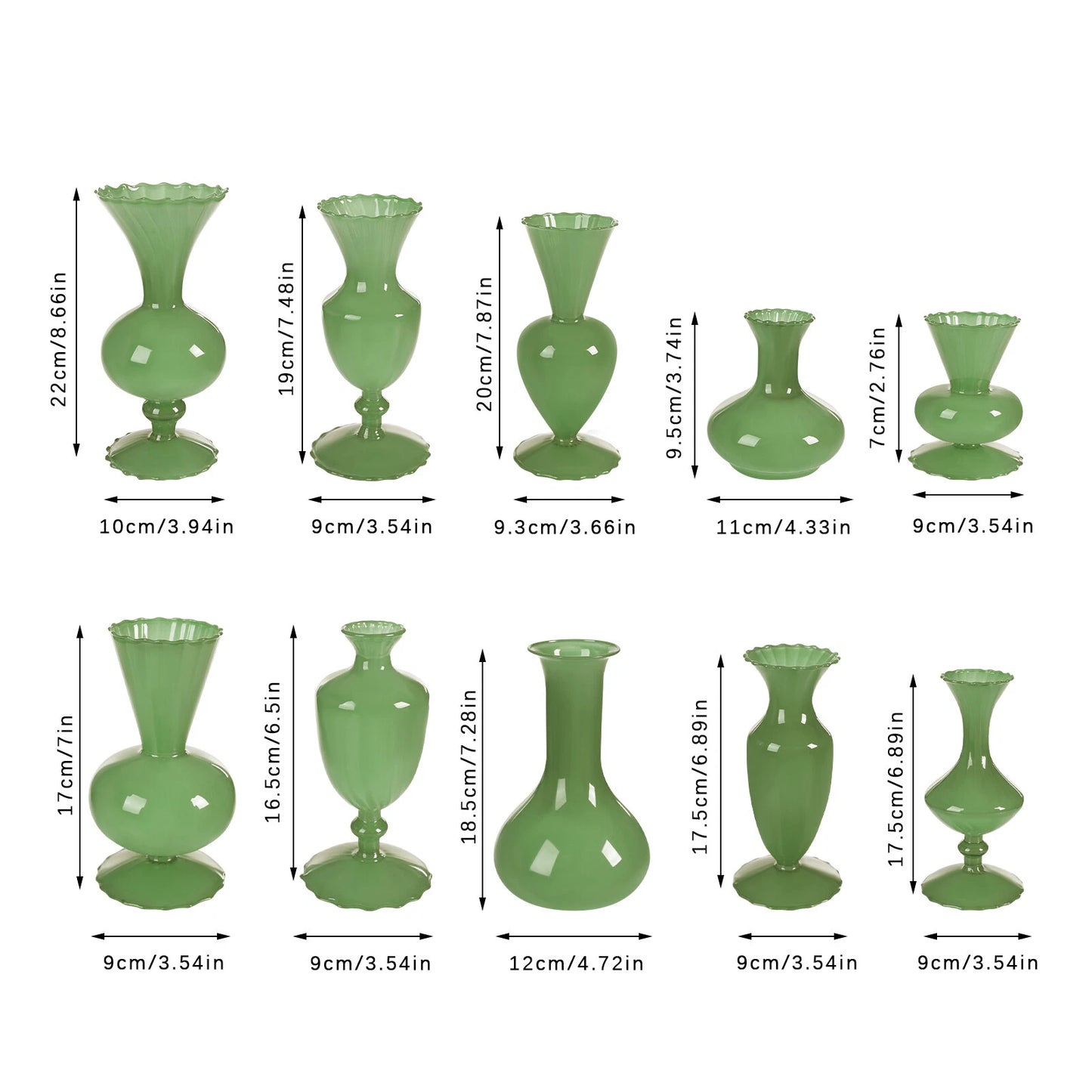 Glass Bud Vases – Small Green Mini Vases Set of 10