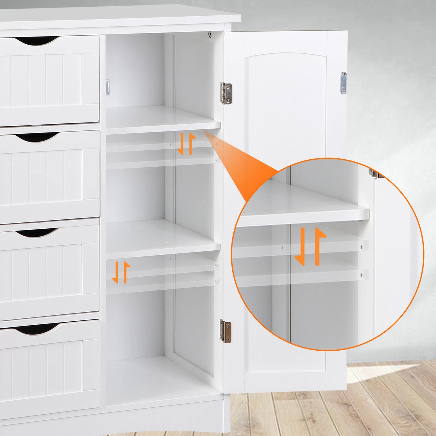 Freestanding Bathroom Storage Cabinet with Drawers and Adjustable Shelf