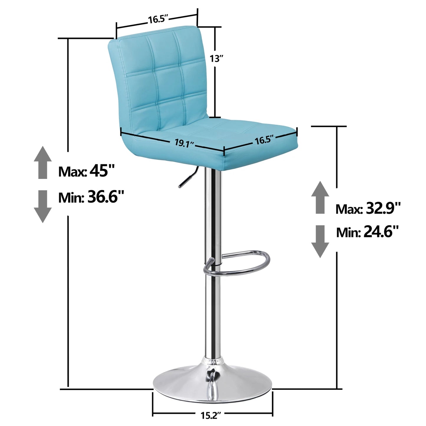 Set of 2 Adjustable Swivel Bar Stools with Armrests