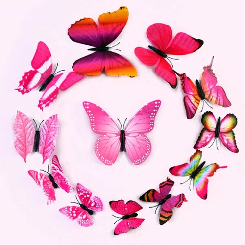 24 Pcs Pink 3D Butterfly Wall Decals