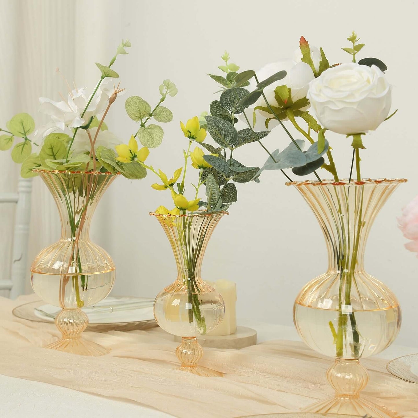 4 Nordic Style Gold Glass Flower Vases