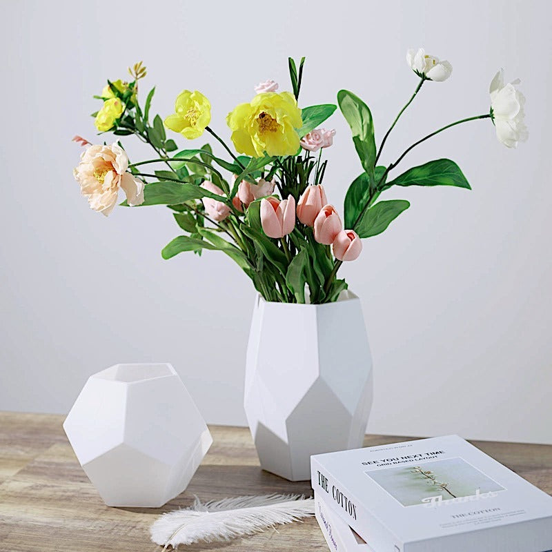 Home Collection 2-Piece White Glass Geometric Vase & Candle Holder Set