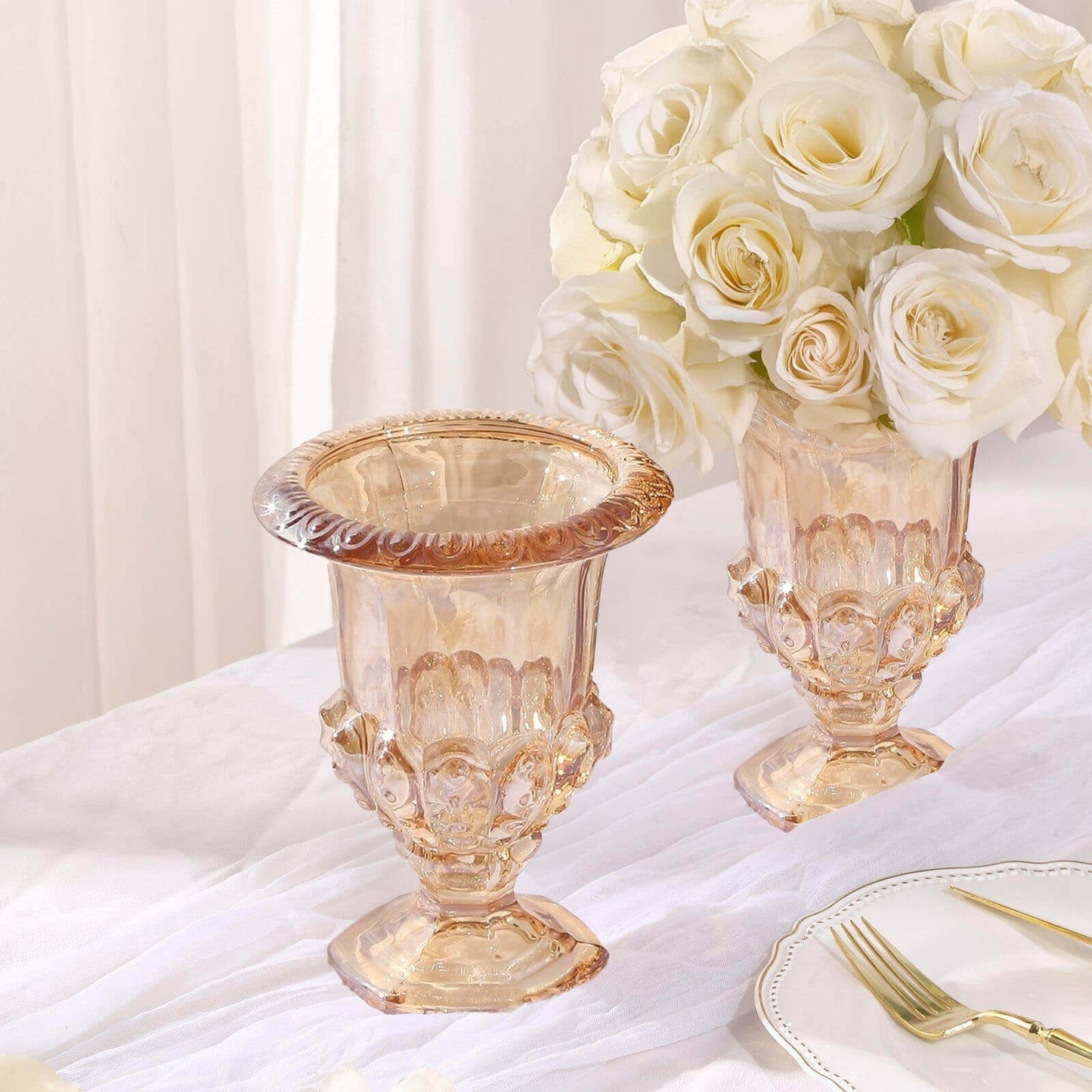 Home Collection 2-Pc 8" Classic Roman Urn-Style Glass Flower Vases