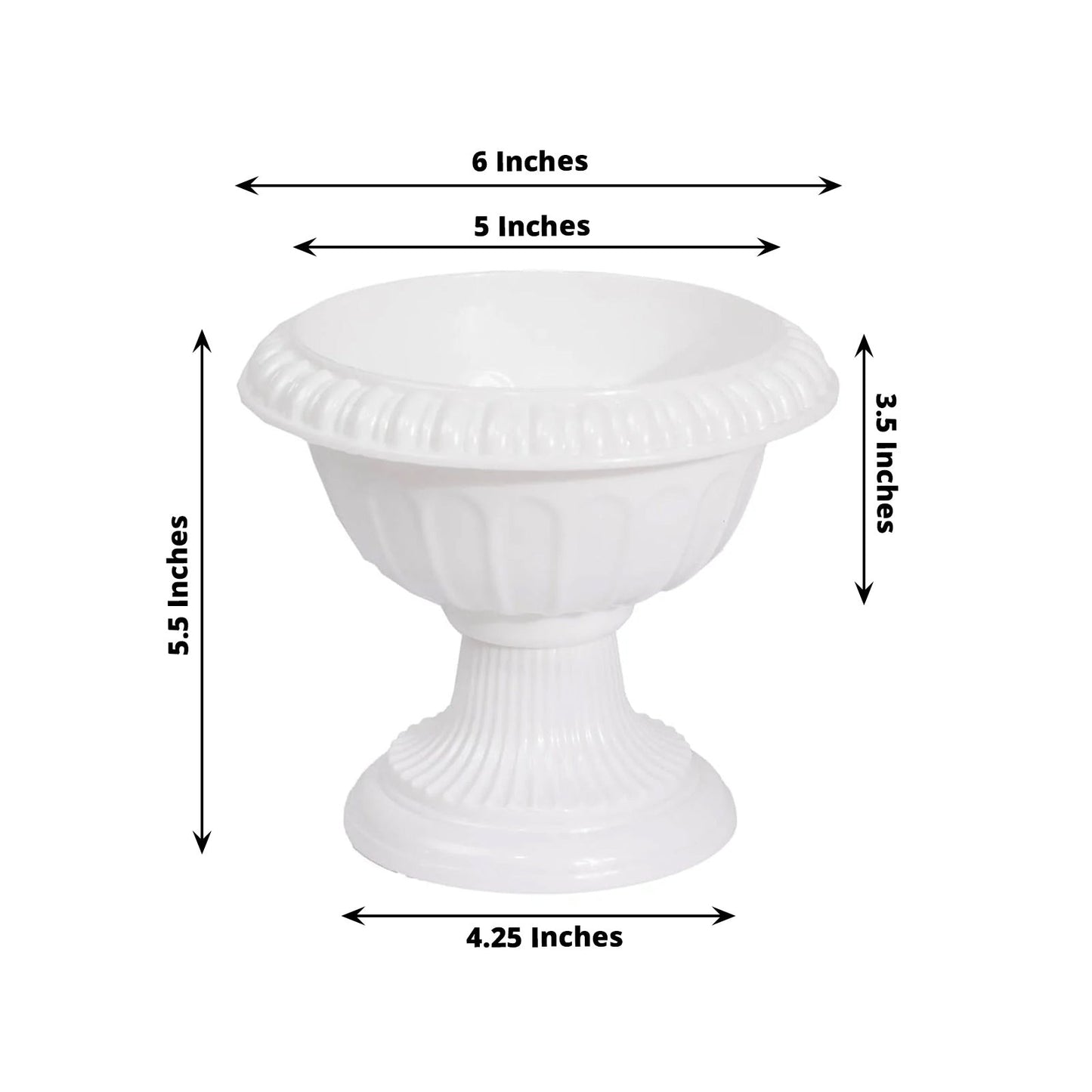 4 White Roman Style 6" Plastic Vase Flower Pots
