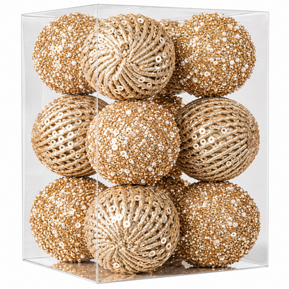 Home Collection Pack of 12 Sparkly Sequin Christmas Ball Ornaments 3.15 Inch Shatterproof Tree Decorations