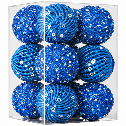 Home Collection Pack of 12 Sparkly Sequin Christmas Ball Ornaments 3.15 Inch Shatterproof Tree Decorations