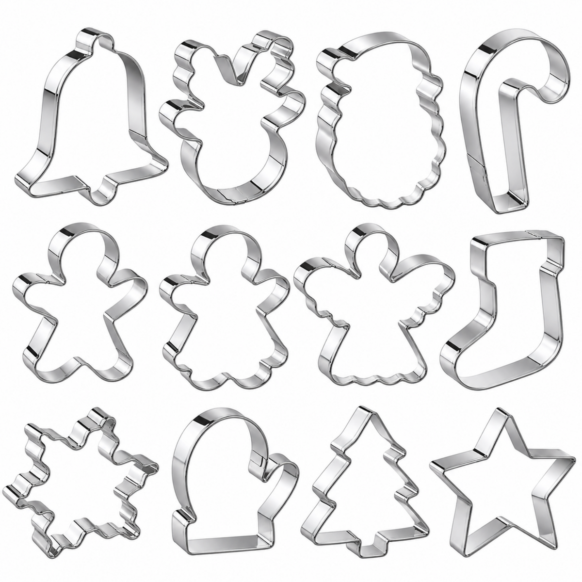 Home Collection Pack of 12 Christmas Cookie Cutter Set Stainless Steel Holiday Baking Shapes