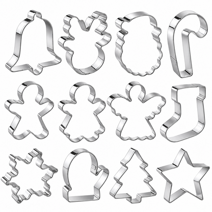 Home Collection Pack of 12 Christmas Cookie Cutter Set Stainless Steel Holiday Baking Shapes