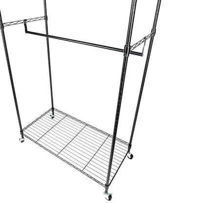 Heavy Duty Garment Rack with Adjustable Shelves & Wheels Black