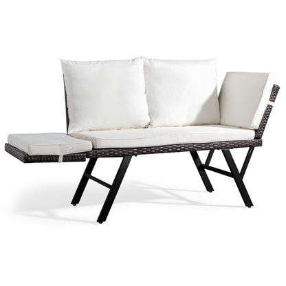 Woven Rattan Convertible Daybed Sofa Gray & Beige