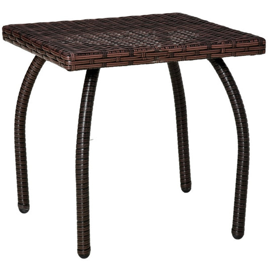 Brown Handwoven Rattan Outdoor Coffee Table with Steel Frame
