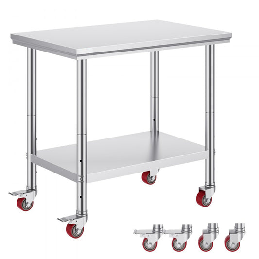 36x24 Inch Stainless Steel Work Table with 4 Wheels
