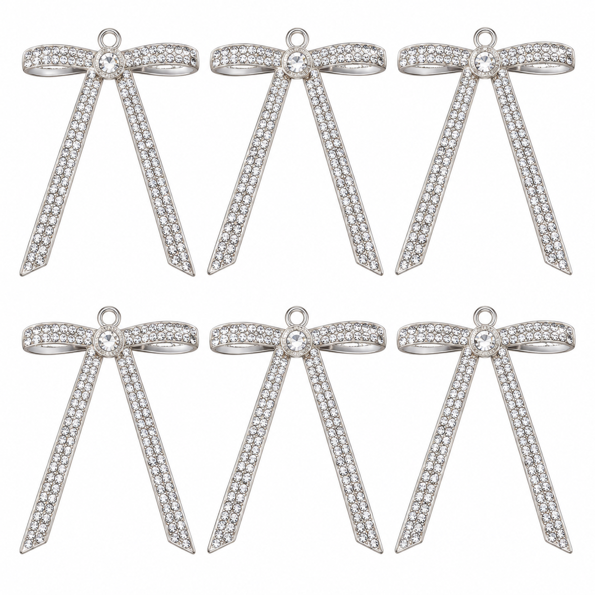 Home Collection Pack of 6 Metal Rhinestone Christmas Bow Ornaments, Sparkling Crystal Tree Decorations