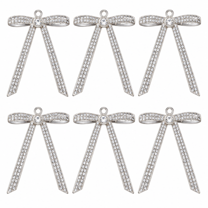 Home Collection Pack of 6 Metal Rhinestone Christmas Bow Ornaments, Sparkling Crystal Tree Decorations