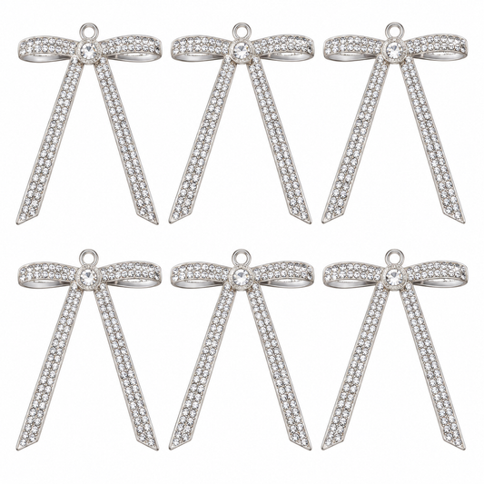Home Collection Pack of 6 Metal Rhinestone Christmas Bow Ornaments, Sparkling Crystal Tree Decorations