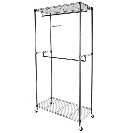Heavy Duty Garment Rack with Adjustable Shelves & Wheels Black