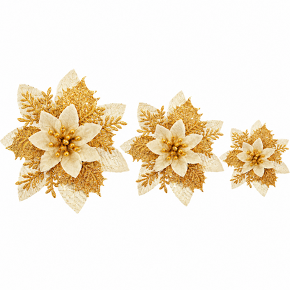 Home Collection Pack of 24 Glitter Christmas Poinsettia Flowers Clip-On Tree Ornaments