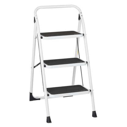 3-Step Folding Iron Ladder with Short Handrail Black & White