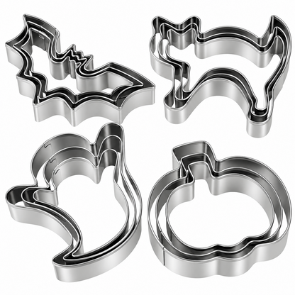 Home Collection Pack of 12 Halloween Cookie Cutter Set Stainless Steel Pumpkin Ghost Bat and Cat Shapes