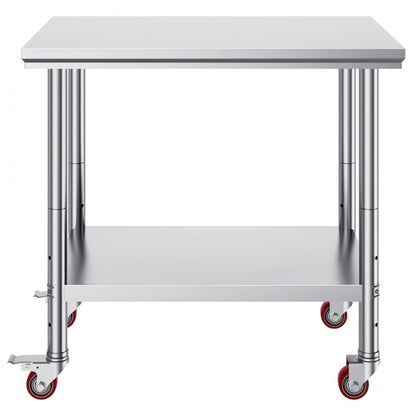 36x24 Inch Stainless Steel Work Table with 4 Wheels