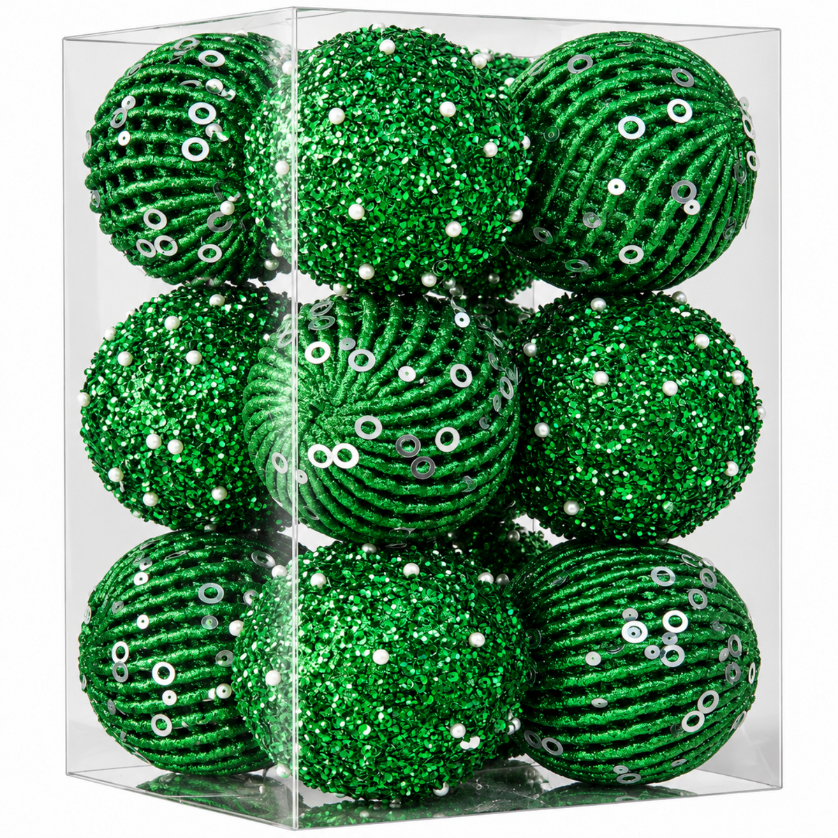 Home Collection Pack of 12 Sparkly Sequin Christmas Ball Ornaments 3.15 Inch Shatterproof Tree Decorations