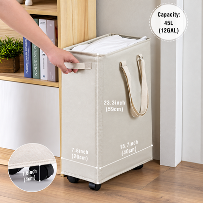 Home Collection 45L Slim Rolling Laundry Hamper with Wheels and Adjustable Handles