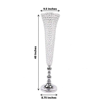 Home Collection 2Pcs Silver Metal Trumpet Vases with Acrylic Crystal Beads 40"