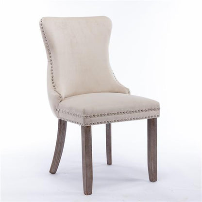 Set of 2 Velvet Wing-Back Dining Chairs Beige
