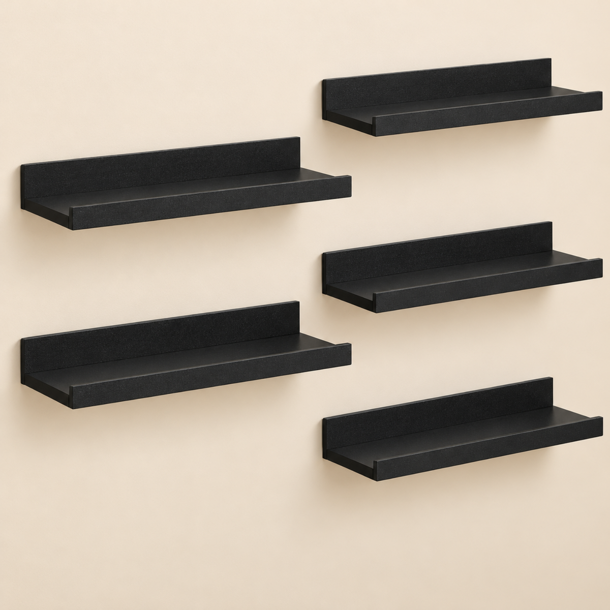 Home Collection Floating Wall Shelves Set of 6 Black