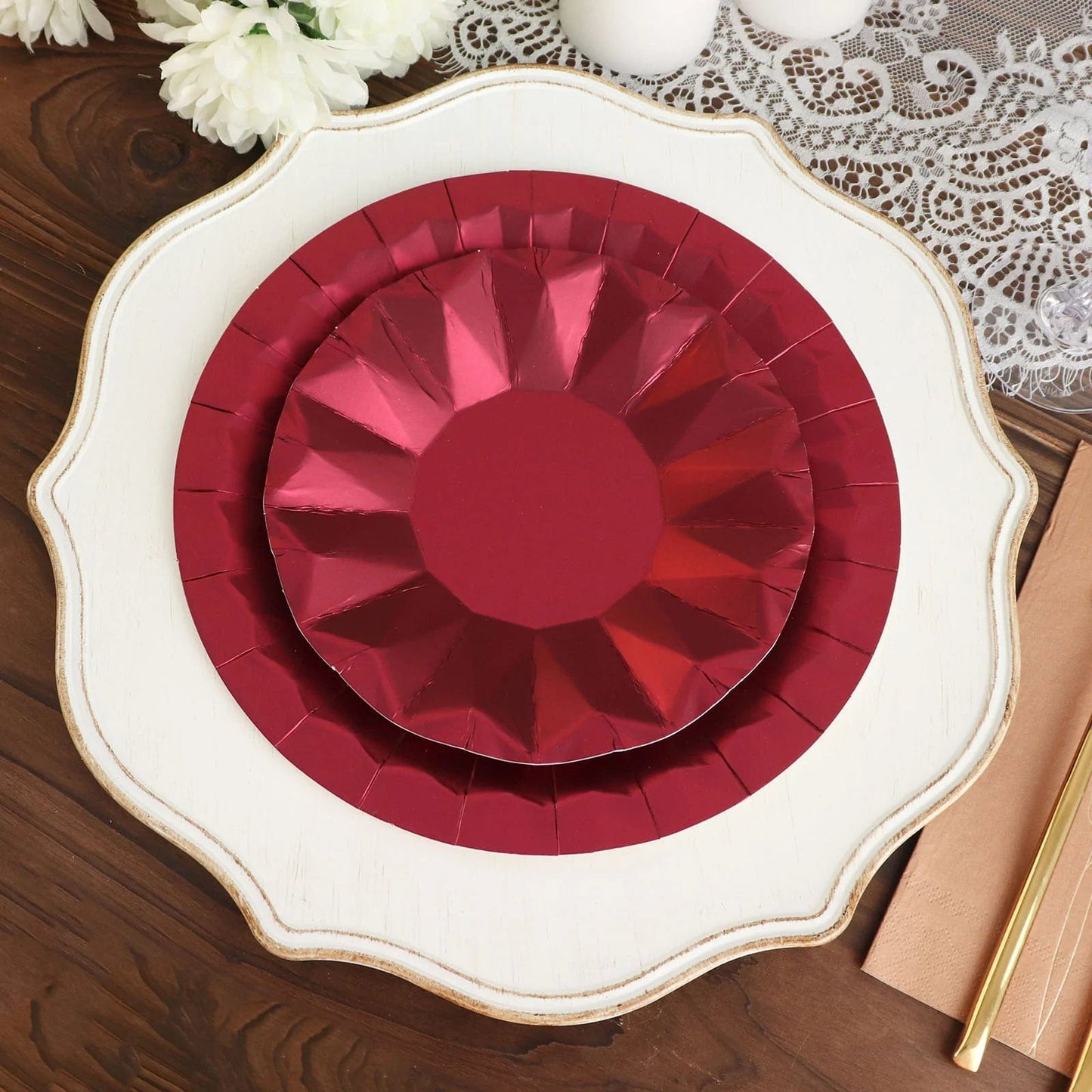 Home Collection 25-Pack 7-Inch Metallic Geometric Disposable Paper Salad Plates