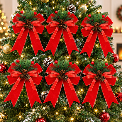 Home Collection Pack of 6 Velvet Christmas Ribbon Bows Holiday Tree Wreath and Garland Decorations