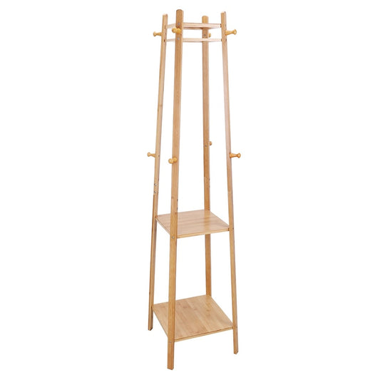 Bamboo Standing Coat Rack with Shelves & Hooks