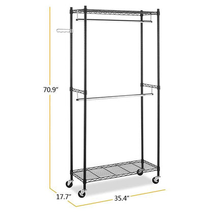 Heavy Duty Garment Rack with Adjustable Shelves & Wheels Black