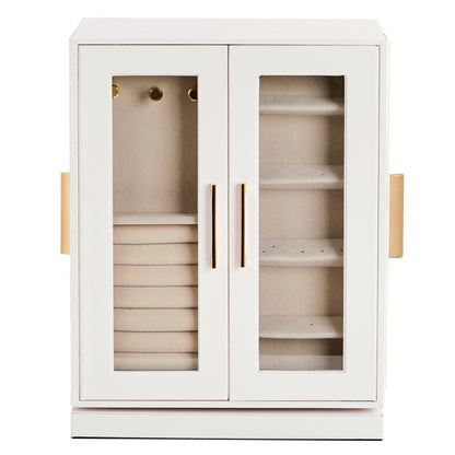 360° Rotating White Jewelry Cabinet with 5 Drawers