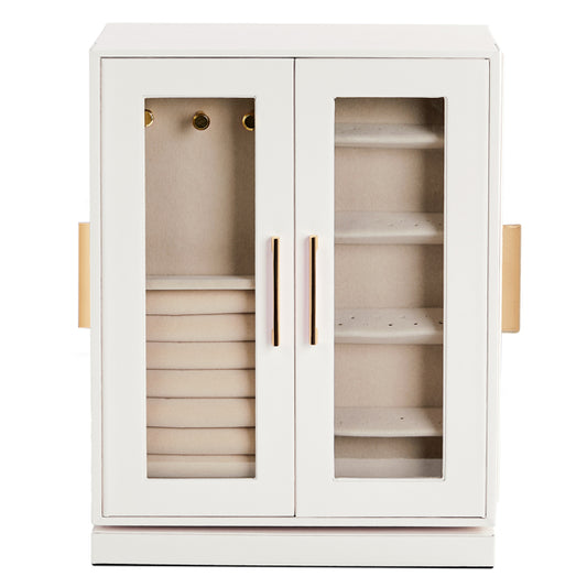 360° Rotating White Jewelry Cabinet with 5 Drawers