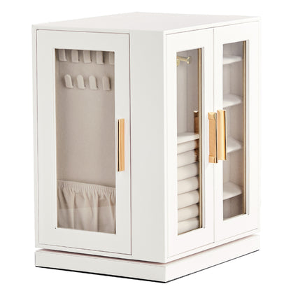360° Rotating White Jewelry Cabinet with 5 Drawers