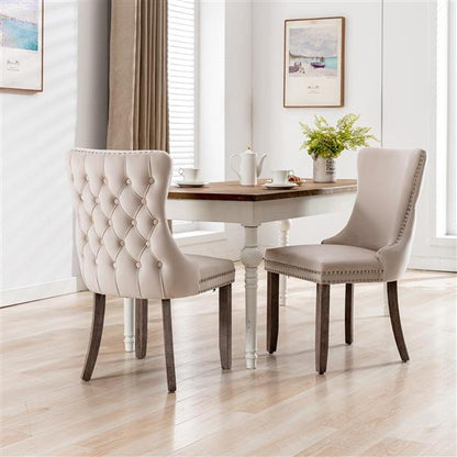 Set of 2 Velvet Wing-Back Dining Chairs Beige