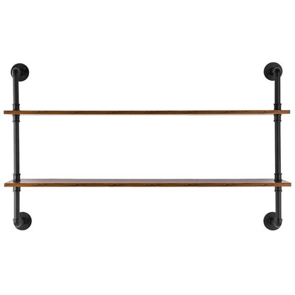 2-Tier Industrial Pipe Wall Shelf