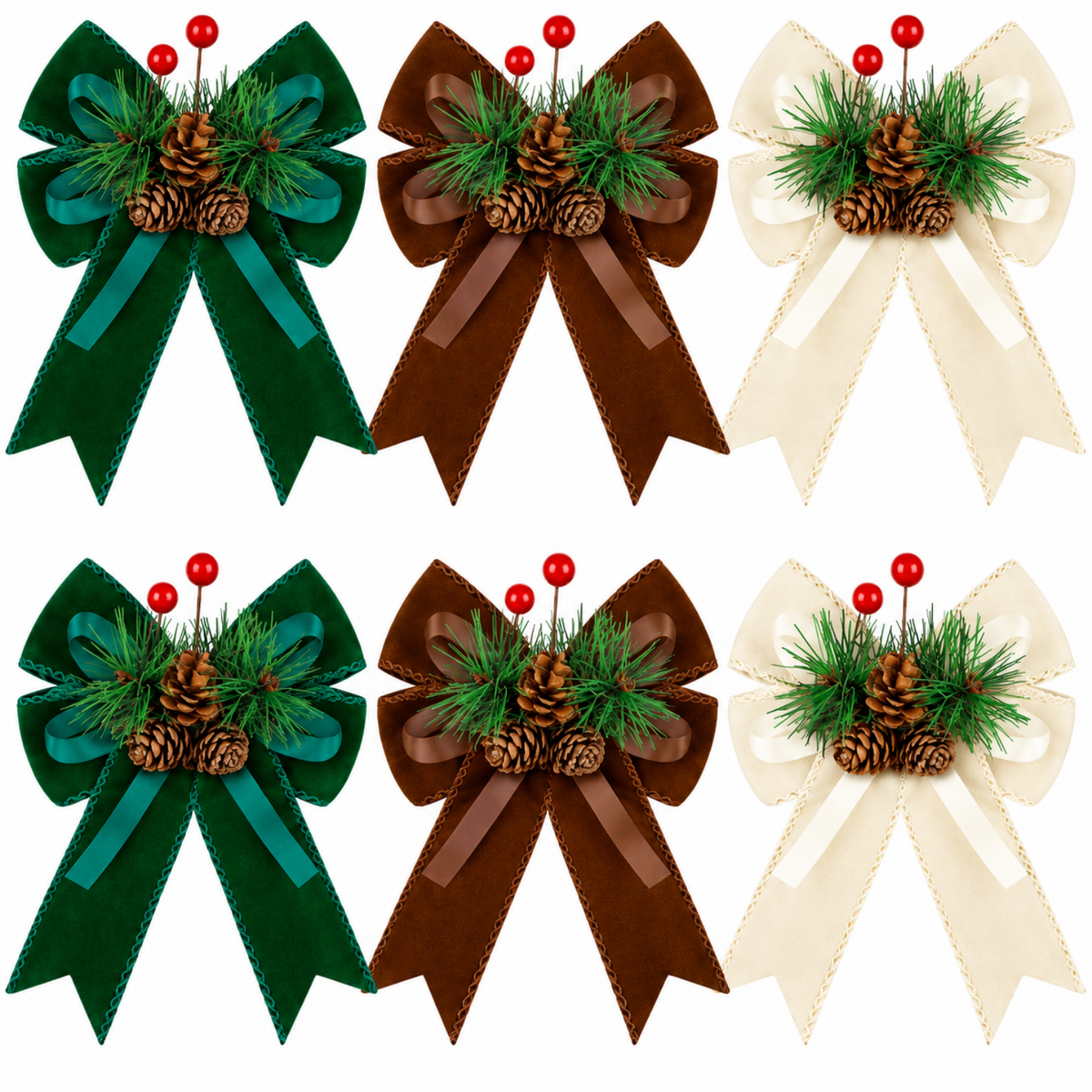 Home Collection Pack of 6 Velvet Christmas Ribbon Bows Holiday Tree Wreath and Garland Decorations