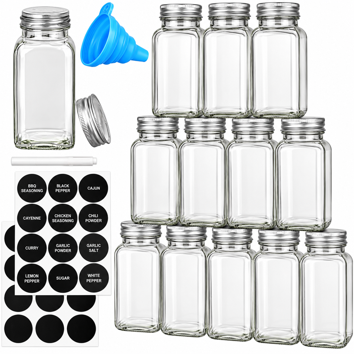 Home Collection 4oz Glass Spice Jars Set with Labels