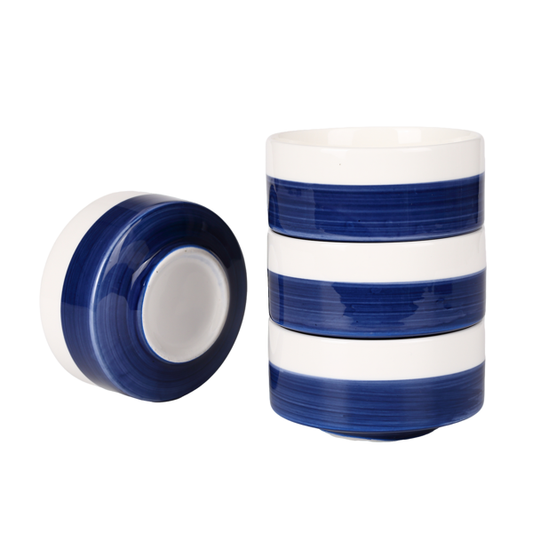 10oz White-Blue Ceramic Bowls Set of 4