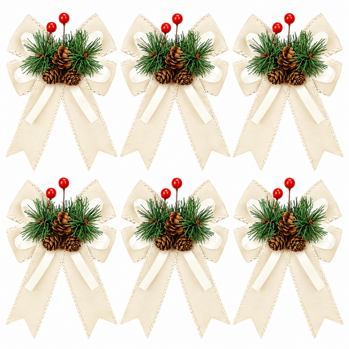 Home Collection Pack of 6 Velvet Christmas Ribbon Bows Holiday Tree Wreath and Garland Decorations