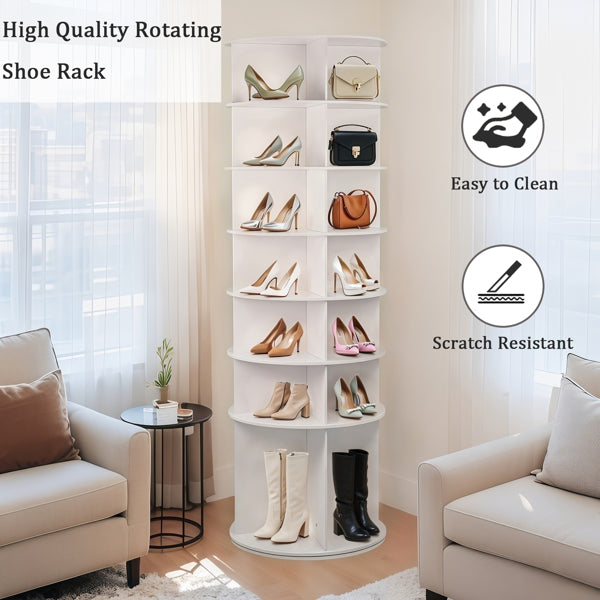 7-Tier Rotating Shoe Rack Tower with High Bottom Design